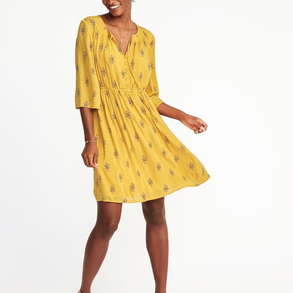 Old Navy Dresses & Skirts - Old Navy Cinched-Waist Bell-Sleeve Yellow Dress